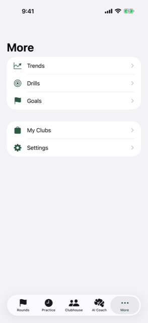 Range More screen with additional tools and settings